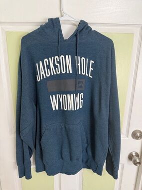 Jackson Hole Wyoming Blue Hooded Pullover Sweatshirt, Size: XL Blue